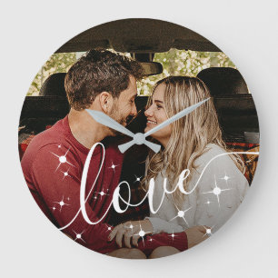 Reloj Redondo Grande Foto de pareja personalizada con guión de amor bri