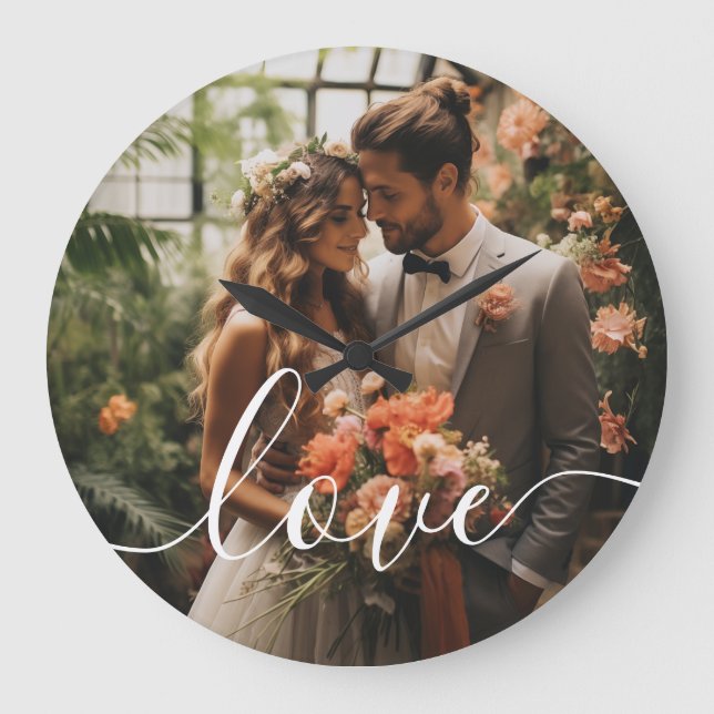 Reloj Redondo Grande Foto de pareja Personalizado 'Amor' (Anverso)