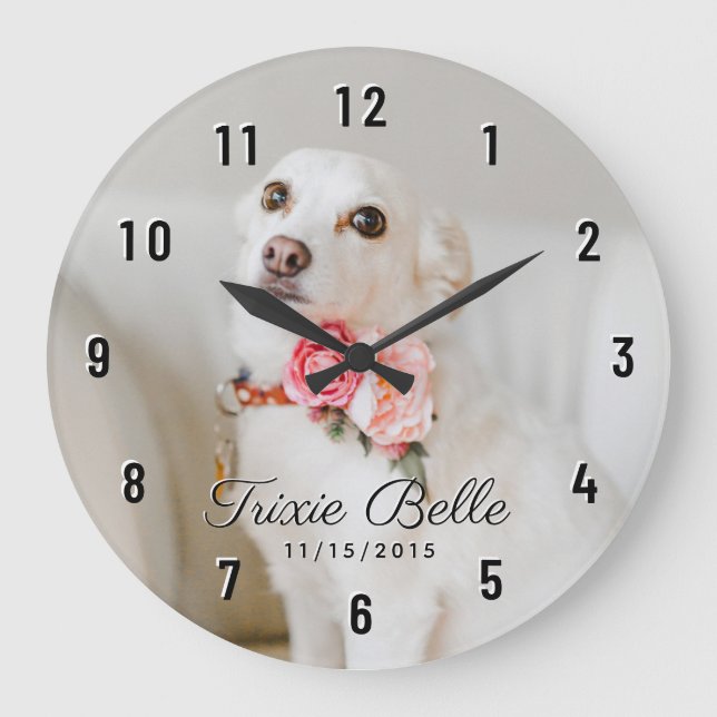 Reloj Redondo Grande Foto de perro personalizada (Anverso)