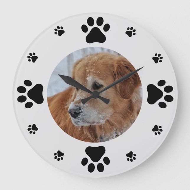 Reloj Redondo Grande Foto de perro personalizado con pinturas (Anverso)
