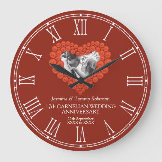 Reloj Redondo Grande Foto de personalizado del 17° aniversario de boda 
