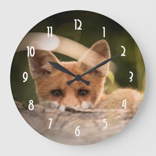 Reloj Redondo Grande Foto de un Pequeño Naranja Fox (Anverso)