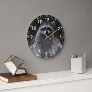 Reloj Redondo Grande Foto de vida silvestre de mapache del bosque con h