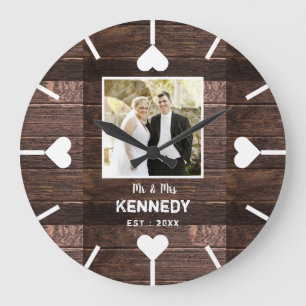 Reloj Redondo Grande Foto del Aniversario del Boda Personalizado de Mad
