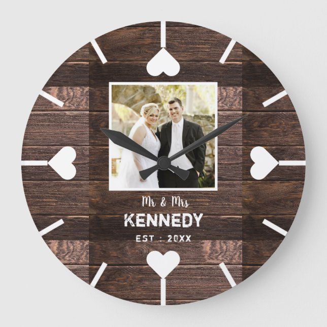 Reloj Redondo Grande Foto del Aniversario del Boda Personalizado de Mad (Anverso)