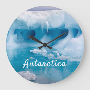 Reloj Redondo Grande Foto del iceberg de la Antártida con texto