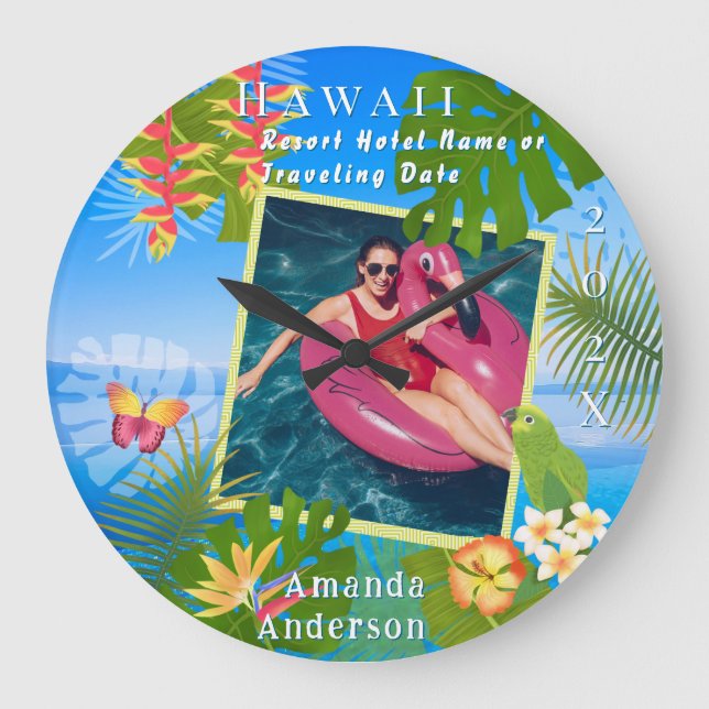 Reloj Redondo Grande Foto del mar de la memoria del paraíso tropical (Anverso)