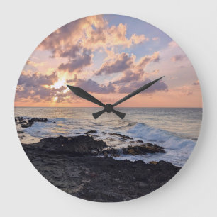 Reloj Redondo Grande Foto del paisaje del atardecer en el océano hawaia