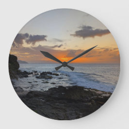 Reloj Redondo Grande Foto del paisaje del atardecer en el océano hawaia