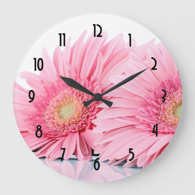 Reloj Redondo Grande Foto Elegante de Gerbera Rosa Daisies (Anverso)