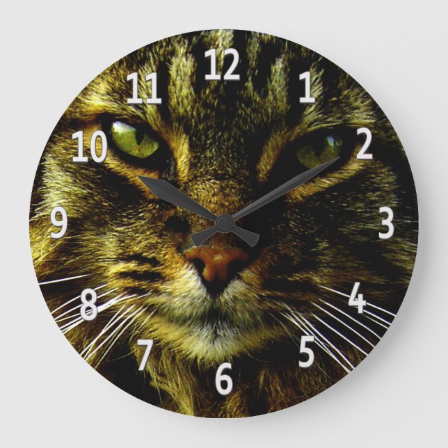 Reloj Redondo Grande Foto enmarcada de ojos de gato hipnotizando (Anverso)