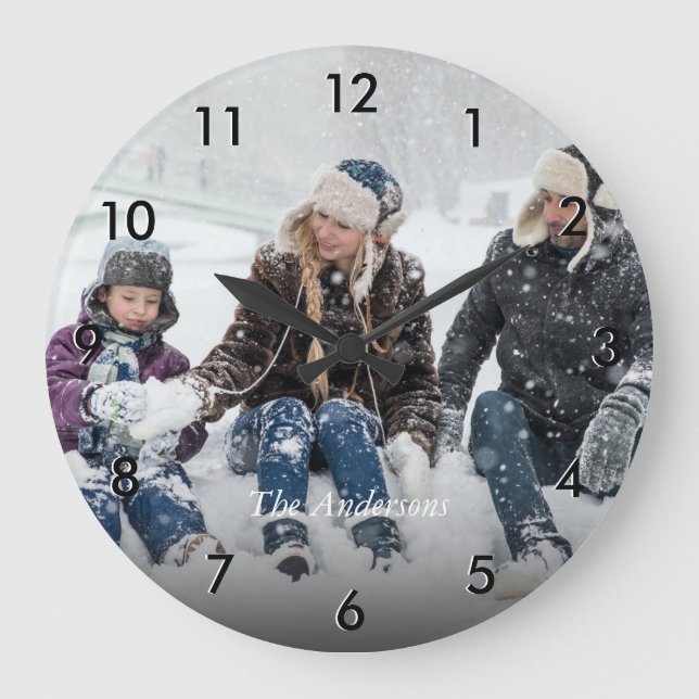 Reloj Redondo Grande Foto familiar personalizada (Anverso)
