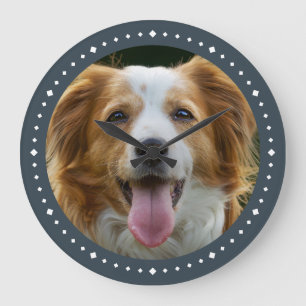 Reloj Redondo Grande Foto moderna de perro Personalizado gris oscuro
