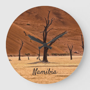 Reloj Redondo Grande Foto paisajística de Namibia muerta con texto