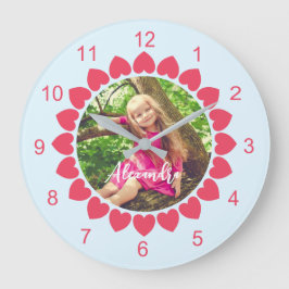Reloj Redondo Grande Foto personalizada con círculo de corazones Peachy
