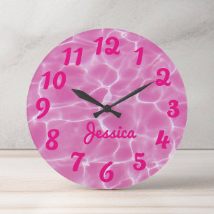 Reloj Redondo Grande Foto personalizada con números en rosa caliente