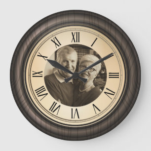 Reloj Redondo Grande Foto personalizada con números romanos vintage