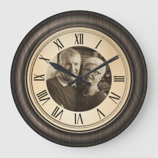 Reloj Redondo Grande Foto personalizada con números romanos vintage