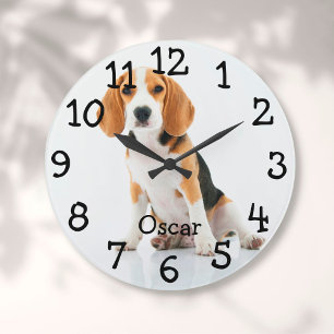 Reloj Redondo Grande Foto personalizada del gato o perro con nombre