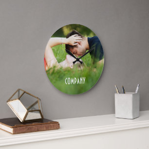 Reloj Redondo Grande Foto Personalizada, Nombre de la Empresa