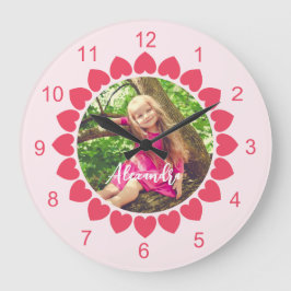 Reloj Redondo Grande Foto personalizado con Peachy Hearts Circle