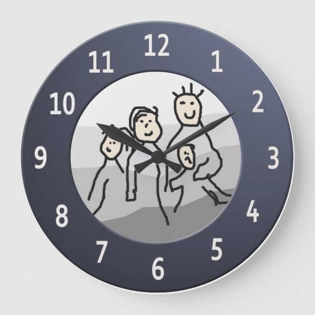 Reloj Redondo Grande Foto Personalizado de marco azul redondo personal (Anverso)