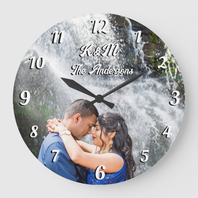 Reloj Redondo Grande foto personalizado nombre personalizado letras bla (Anverso)