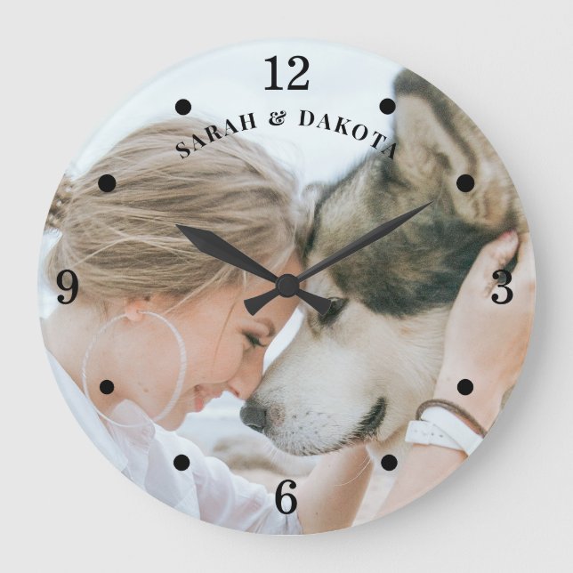Reloj Redondo Grande Foto personalizado Perro (Anverso)