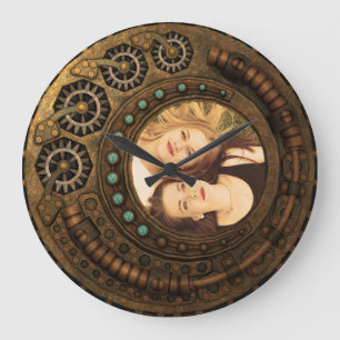 Reloj Redondo Grande Foto personalizado Steampunk Clock Time Gears Meta