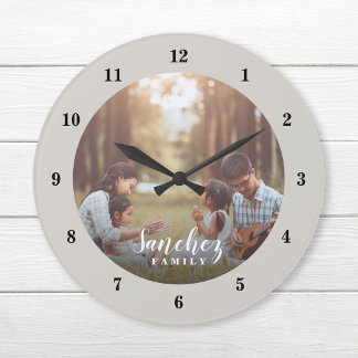 Reloj Redondo Grande Foto personalizado y nombre familiar personalizado