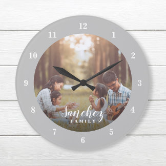 Reloj Redondo Grande Foto personalizado y nombre familiar personalizado