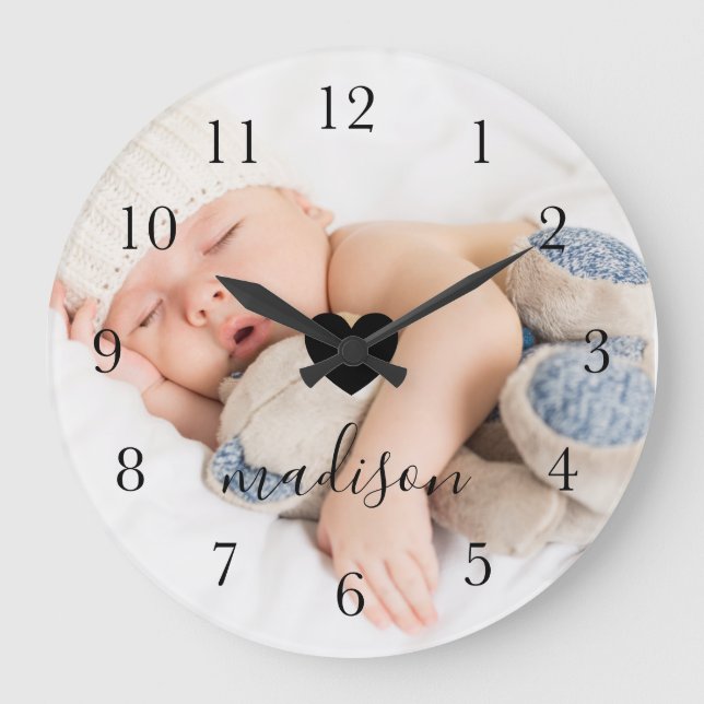 Reloj Redondo Grande Foto y nombre completos personalizados modernos y  (Anverso)