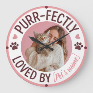 Reloj Redondo Grande Foto y nombre personalizados para mamá de gato A