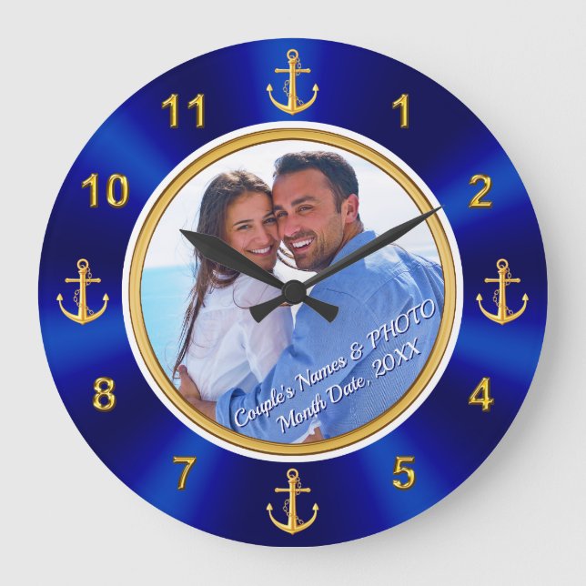 Reloj Redondo Grande FOTO y regalos de boda náuticos personalizados (Anverso)