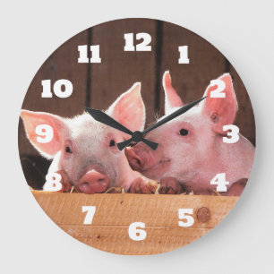 Reloj Redondo Grande Fotografía animal de lechones rosados