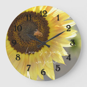 Reloj Redondo Grande Fotografía de Abejas en Girasoles