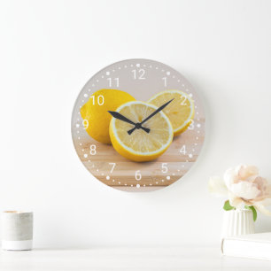 Reloj Redondo Grande Fotografía de alimentos de cítricos de limón amari