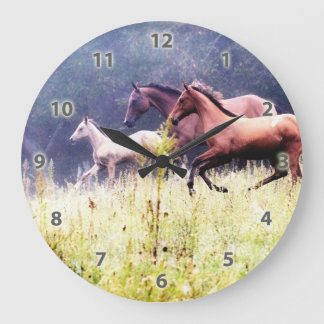 Reloj Redondo Grande Fotografía de caballos de Galloping