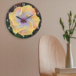 Reloj Redondo Grande Fotografía de flores amarillas Hibiscus Flower Bot