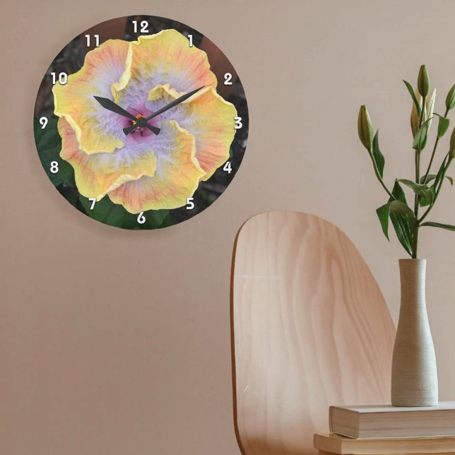 Reloj Redondo Grande Fotografía de flores amarillas Hibiscus Flower Bot (Subido por el creador)