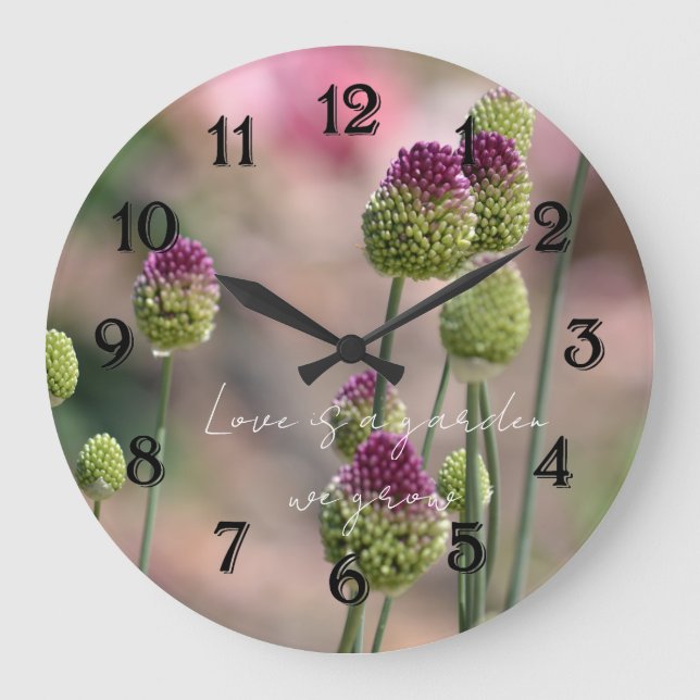 Reloj Redondo Grande Fotografía de flores de trébol rosado (Anverso)