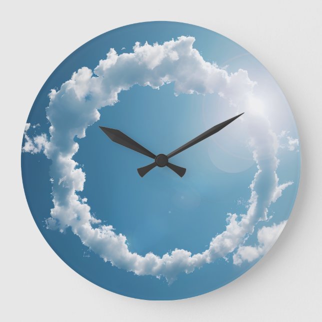 Reloj Redondo Grande Fotografía de nubes Cielo Azul  (Anverso)