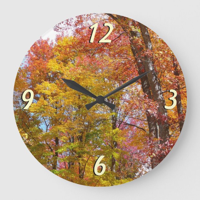 Reloj Redondo Grande Fotografía de otoño de árboles caídos naranjas y a (Anverso)
