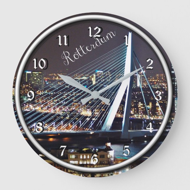 Reloj Redondo Grande Fotografía nocturna del paisaje urbano de Rotterda (Anverso)
