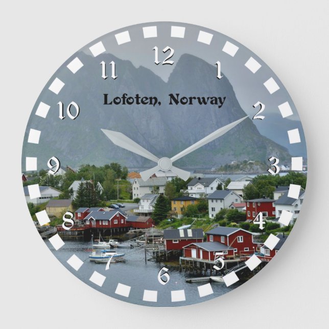 Reloj Redondo Grande Fotografía paisajística de Lofoten, Noruega (Anverso)
