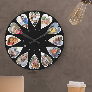 Reloj Redondo Grande Fotos con forma de corazón en blanco y negro redon