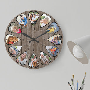 Reloj Redondo Grande Fotos con forma de corazón Reloj grande de madera