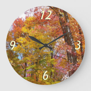 Reloj Redondo Grande Fotos de árboles de otoño naranjas y amarillos
