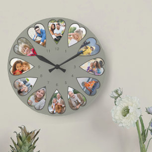 Reloj Redondo Grande Fotos en forma de corazón redondas verdes