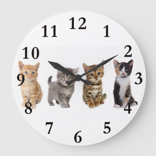 Reloj Redondo Grande Four Kittens Round Wall Clock (Anverso)